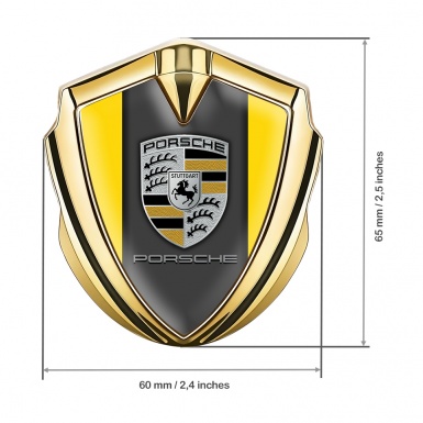 Porsche Metal Emblem Self Adhesive Gold Yellow Base Sandy Elements