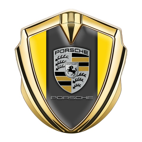 Porsche Metal Emblem Self Adhesive Gold Yellow Base Sandy Elements