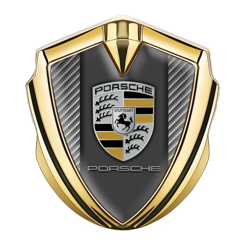 Porsche 3D Car Metal Domed Emblem Gold Light Carbon Sandy Motif