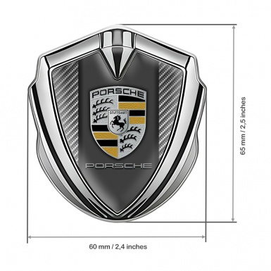 Porsche 3D Car Metal Domed Emblem Silver Light Carbon Sandy Motif