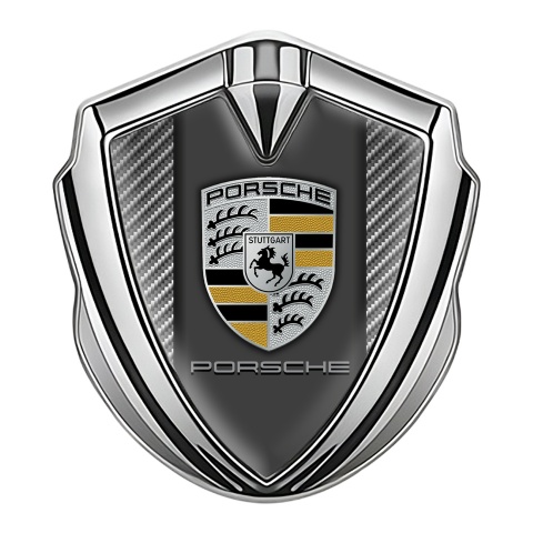 Porsche 3D Car Metal Domed Emblem Silver Light Carbon Sandy Motif