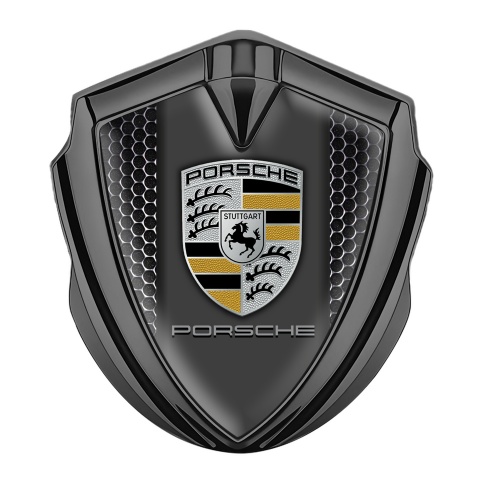 Porsche Bodyside Domed Emblem Graphite Dark Grate Pilon Sandy Motif