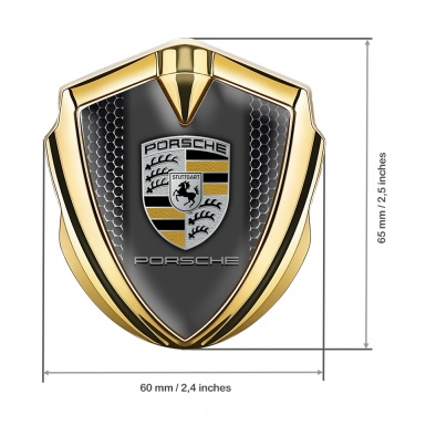 Porsche Bodyside Domed Emblem Gold Dark Grate Pilon Sandy Motif