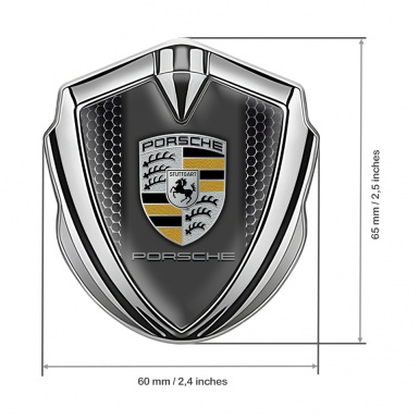 Porsche Bodyside Domed Emblem Silver Dark Grate Pilon Sandy Motif