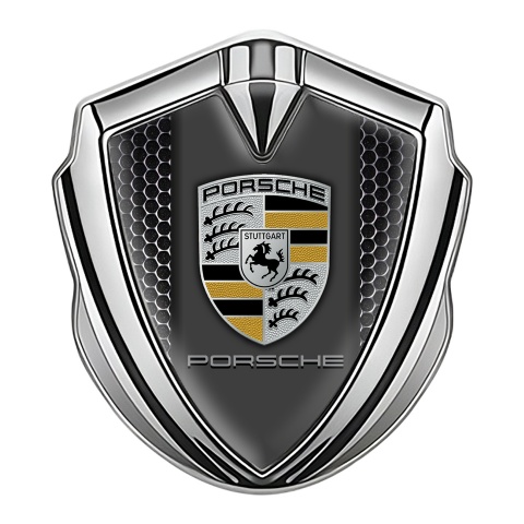 Porsche Bodyside Domed Emblem Silver Dark Grate Pilon Sandy Motif