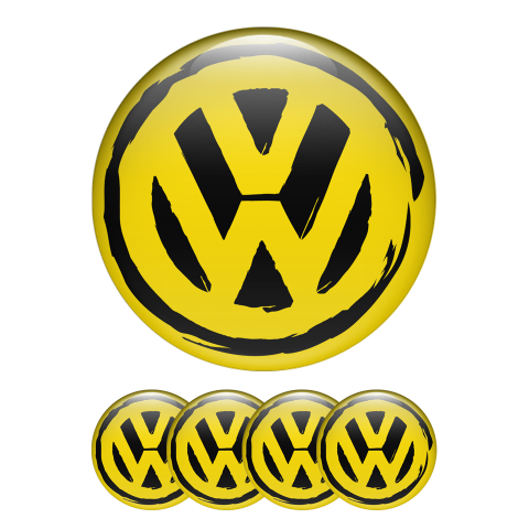 VW Volkswagen Center Hub Dome Stickers Yellow Brushed Style