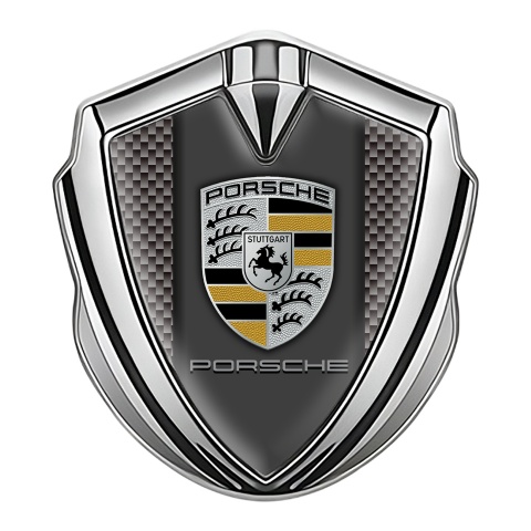 Porsche Tuning Emblem Self Adhesive Silver Dark Carbon Center Pilon Design