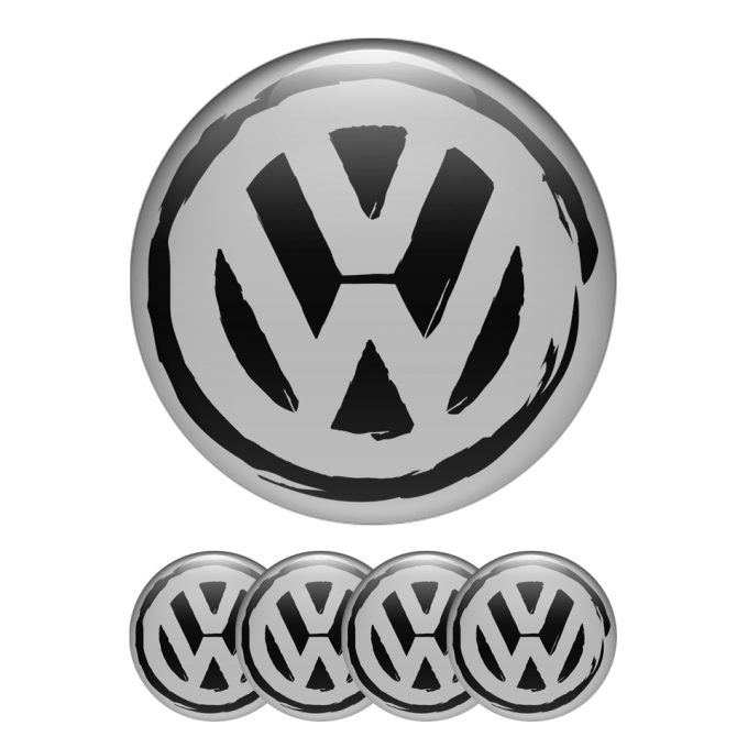 VW Dome Stickers Wheel Center Cap Grey Brushed Style