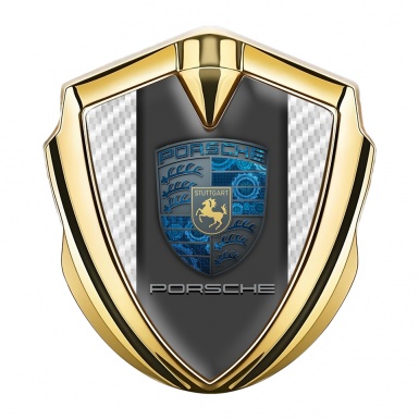 Porsche Bodyside Domed Emblem Gold White Carbon Blue Cogs Motif