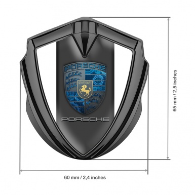 Porsche Fender Emblem Badge Graphite White Base Pilon Electric Blue Gears