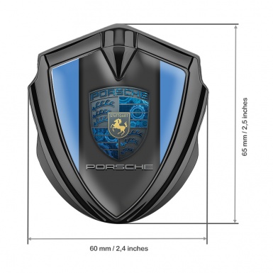 Porsche Trunk Metal Emblem Badge Graphite Blue Base Mechanical Gears