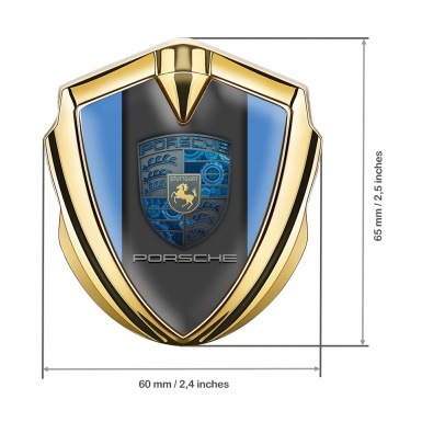 Porsche Trunk Metal Emblem Badge Gold Blue Base Mechanical Gears