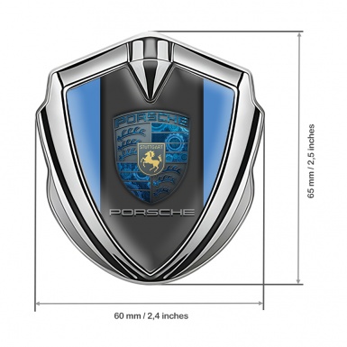 Porsche Trunk Metal Emblem Badge Silver Blue Base Mechanical Gears