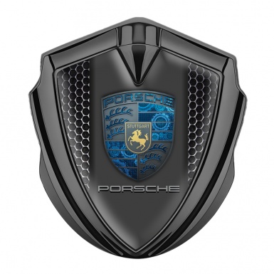Porsche Bodyside Domed Emblem Graphite Onyx Grate Mechanical Cogs Motif