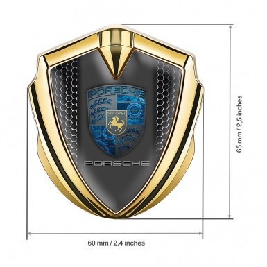 Porsche Bodyside Domed Emblem Gold Onyx Grate Mechanical Cogs Motif