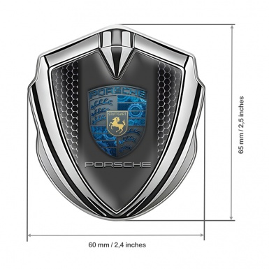 Porsche Bodyside Domed Emblem Silver Onyx Grate Mechanical Cogs Motif