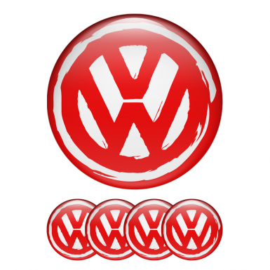 VW Domed Stickers Wheel Center Cap Red Brushed Style