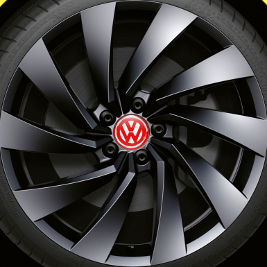 VW Domed Stickers Wheel Center Cap Red Brushed Style