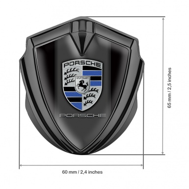 Porsche Metal Emblem Self Adhesive Graphite Black Base Marine Color Crest