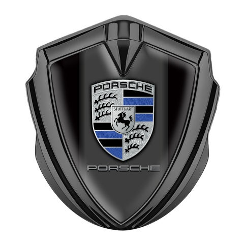 Porsche Metal Emblem Self Adhesive Graphite Black Base Marine Color Crest