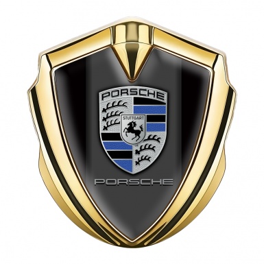 Porsche Metal Emblem Self Adhesive Gold Black Base Marine Color Crest