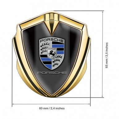 Porsche Metal Emblem Self Adhesive Gold Black Base Marine Color Crest