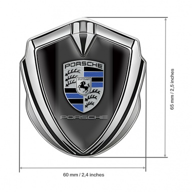 Porsche Metal Emblem Self Adhesive Silver Black Base Marine Color Crest