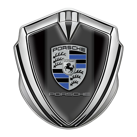 Porsche Metal Emblem Self Adhesive Silver Black Base Marine Color Crest