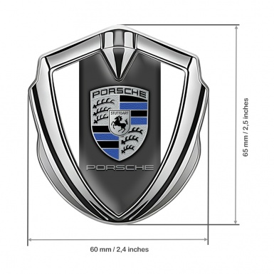 Porsche 3D Car Metal Domed Emblem Silver White Base Blue Color Segment