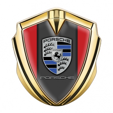 Porsche Bodyside Badge Self Adhesive Gold Red Base Blue Elements Motif