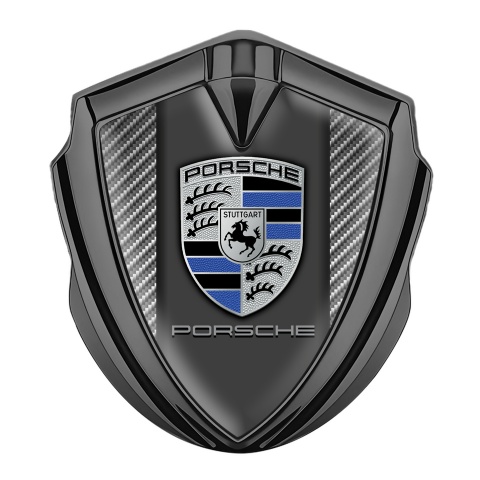 Porsche Tuning Emblem Self Adhesive Graphite Light Carbon Blue Segments Design