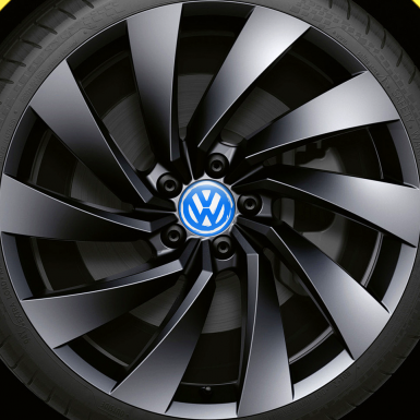 VW Wheel Center Caps Emblem 3D Blue Brushed Style