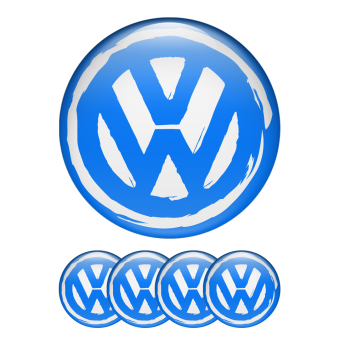 VW Wheel Center Caps Emblem 3D Blue Brushed Style