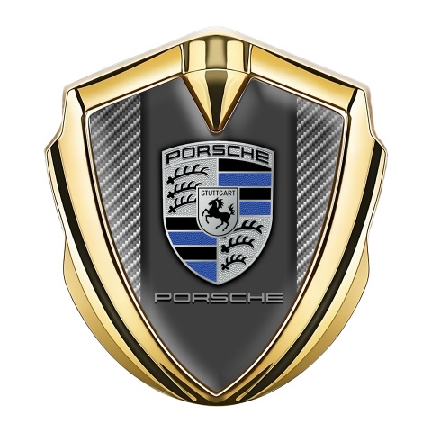 Porsche Tuning Emblem Self Adhesive Gold Light Carbon Blue Segments Design