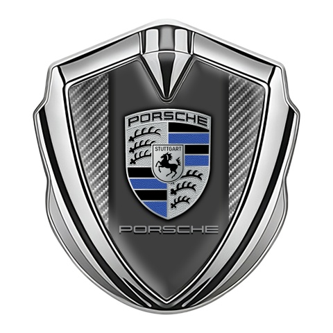 Porsche Tuning Emblem Self Adhesive Silver Light Carbon Blue Segments Design
