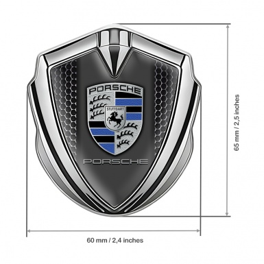 Porsche Bodyside Domed Emblem Silver Onyx Mesh Blue Segment Version