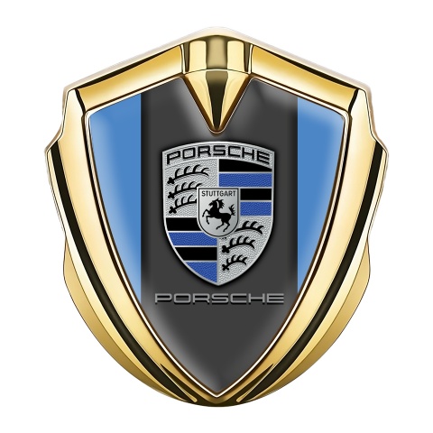 Porsche Bodyside Badge Self Adhesive Gold Blue Base Denim Color Crest