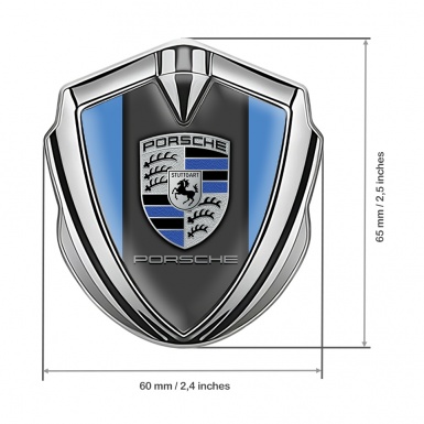 Porsche Bodyside Badge Self Adhesive Silver Blue Base Denim Color Crest
