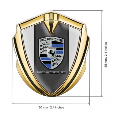 Porsche Tuning Emblem Self Adhesive Gold Grey Base Blue Elements Design
