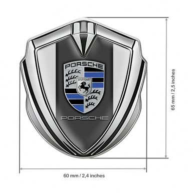 Porsche Tuning Emblem Self Adhesive Silver Grey Base Blue Elements Design