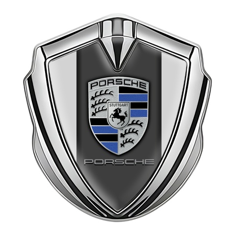 Porsche Tuning Emblem Self Adhesive Silver Grey Base Blue Elements Design