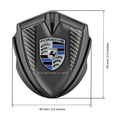 Porsche Tuning Emblem Self Adhesive Graphite Dark Carbon Silver Crest Design