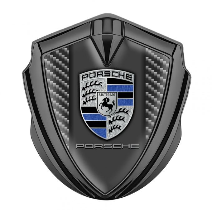 Porsche Tuning Emblem Self Adhesive Graphite Dark Carbon Silver Crest Design