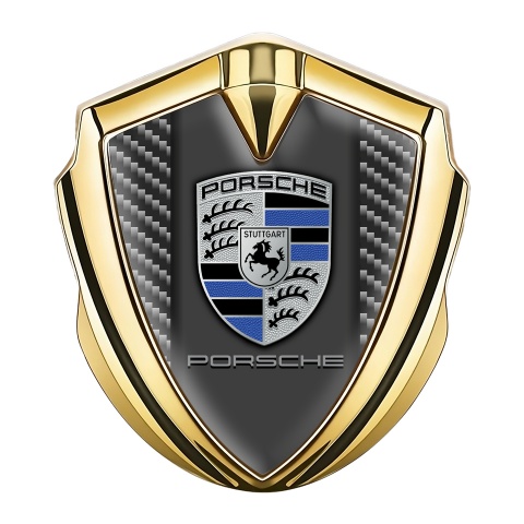 Porsche Tuning Emblem Self Adhesive Gold Dark Carbon Silver Crest Design