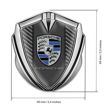 Porsche Tuning Emblem Self Adhesive Silver Dark Carbon Silver Crest Design