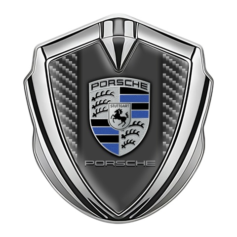 Porsche Tuning Emblem Self Adhesive Silver Dark Carbon Silver Crest Design