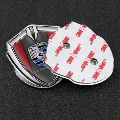 Porsche 3D Car Metal Domed Emblem Silver Red Carbon Blue Crest Design