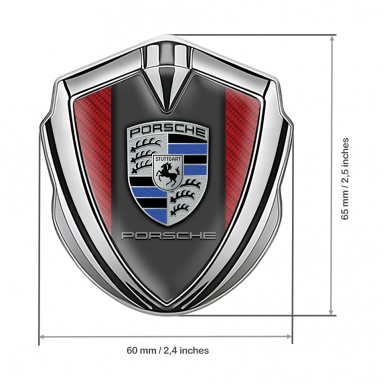 Porsche 3D Car Metal Domed Emblem Silver Red Carbon Blue Crest Design