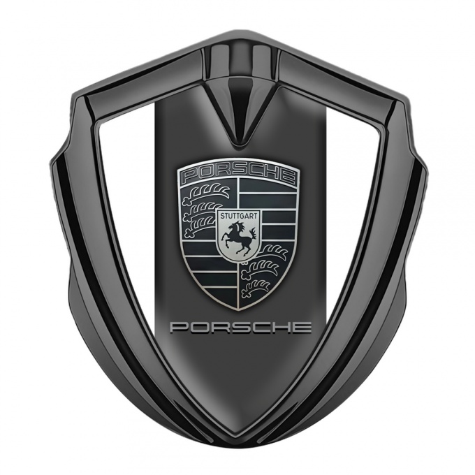 Porsche Metal Emblem Self Adhesive Graphite White Pearl Monochrome Crest
