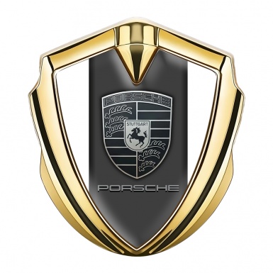 Porsche Metal Emblem Self Adhesive Gold White Pearl Monochrome Crest